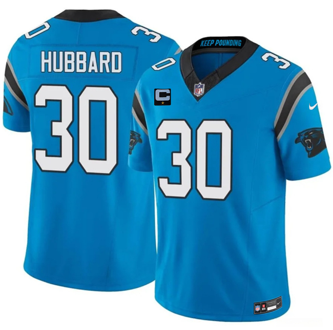 Men's Carolina Panthers #30 Chuba Hubbard Blue 2026 F.U.S.E. 1-Star C Patch Vapor Limited Stitched Football Jersey