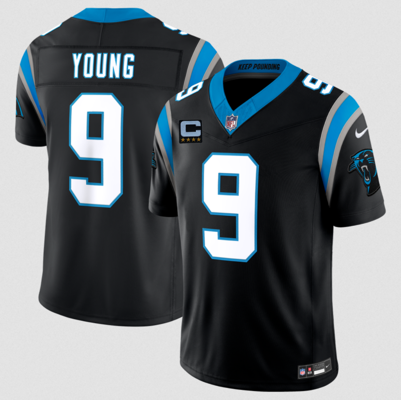 Men's Carolina Panthers #9 Bryce Young Black 2026 F.U.S.E. 4-Star C Patch Vapor Limited Stitched Football Jersey