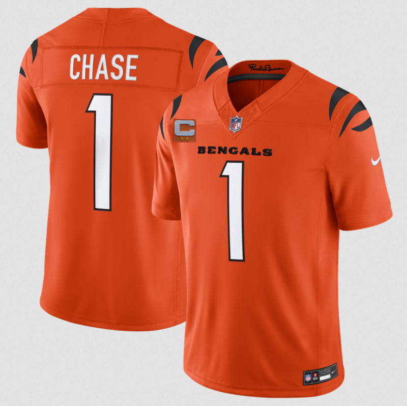Men's Cincinnati Bengals #1 Ja'Marr Chase Orange 2026 F.U.S.E. 2-Star C Patch Vapor Untouchable Limited Stitched Football Jersey