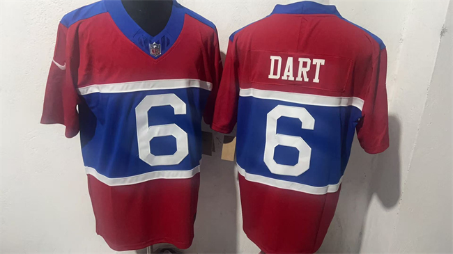 Men's New York Giants #6 Jaxson Dart Red F.U.S.E. Alternate 100TH Season Patch Vapor Untouchable Limited Stitched Jersey