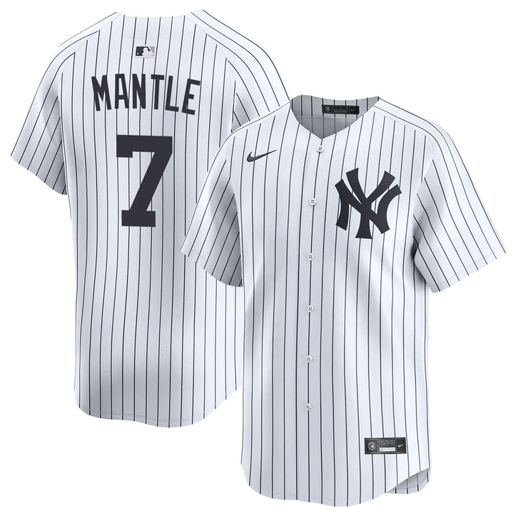 Men's New York Yankees #7 Mickey Mantle White Home Limited Stitched Baseball Jersey