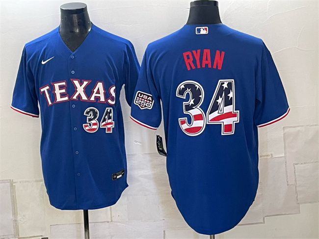 Men's Texas Rangers #34 Nolan Ryan Royal 2026 USA 250 Fourth of July Home Stitched Baseball Jersey