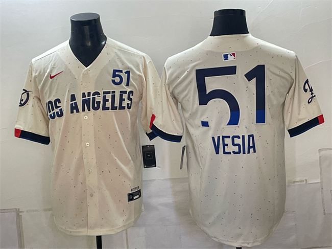 Men's Los Angeles Dodgers #51 Alex Vesia Cream 2024 City Connect Limited Stitched Baseball Jersey
