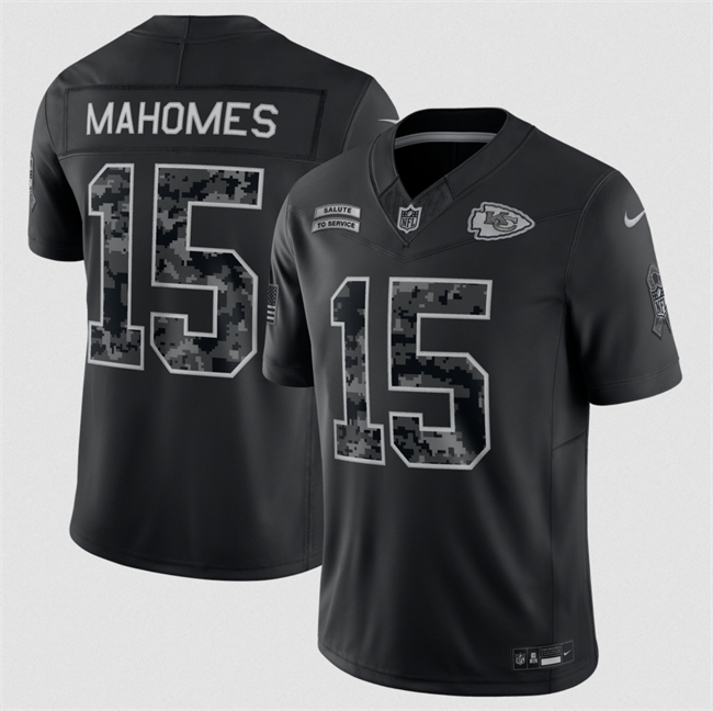 Men's Kansas City Chiefs #15 Patrick Mahomes Black F.U.S.E. 2026 Salute to Service Limited Stitched Football Jersey