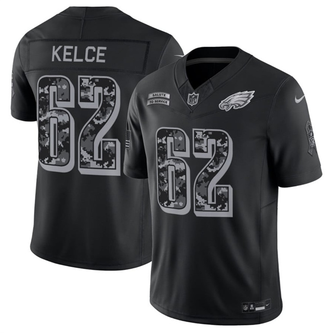 Men's Philadelphia Eagles #62 Jason Kelce Black F.U.S.E. 2026 Salute to Service Limited Stitched Football Jersey