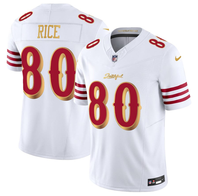 Women's San Francisco 49ers #80 Jerry Rice White Gold 2025 F.U.S.E. “Rivalries” Vapor Limited Stitched Football Jersey(Run Small)