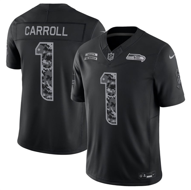 Men's Seattle Seahawks #1 Pete Carroll Black F.U.S.E. 2026 Salute to Service Limited Stitched Football Jersey