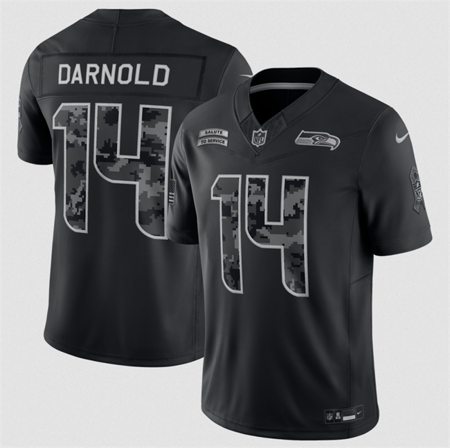 Men's Seattle Seahawks #14 Sam Darnold Black F.U.S.E. 2026 Salute to Service Limited Stitched Football Jersey