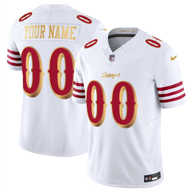 Women's San Francisco 49ers Active Player Custom White Gold 2025 F.U.S.E. “Rivalries” Vapor Limited Stitched Football Jersey(Run Small)