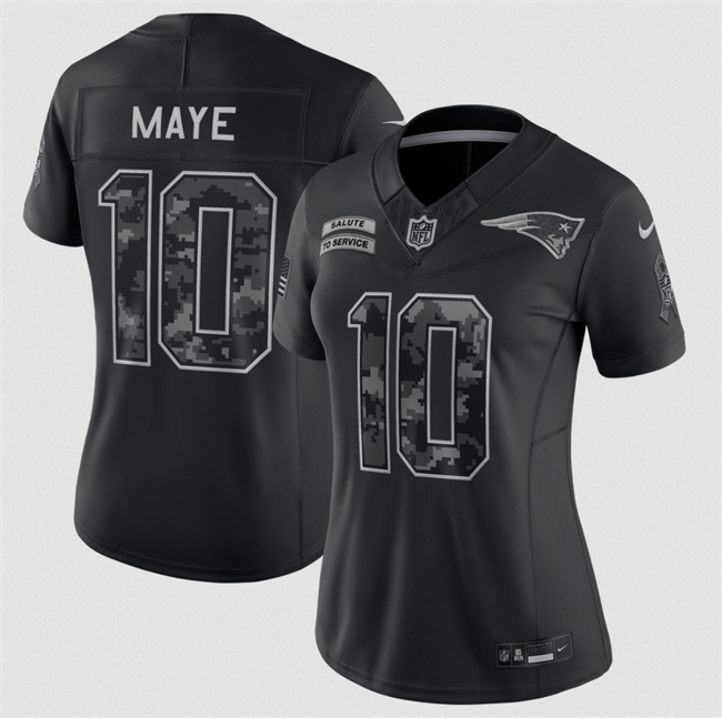 Women's New England Patriots #10 Drake Maye Black 2026 Salute to Service Limited Stitched Football Jersey(Run Small)