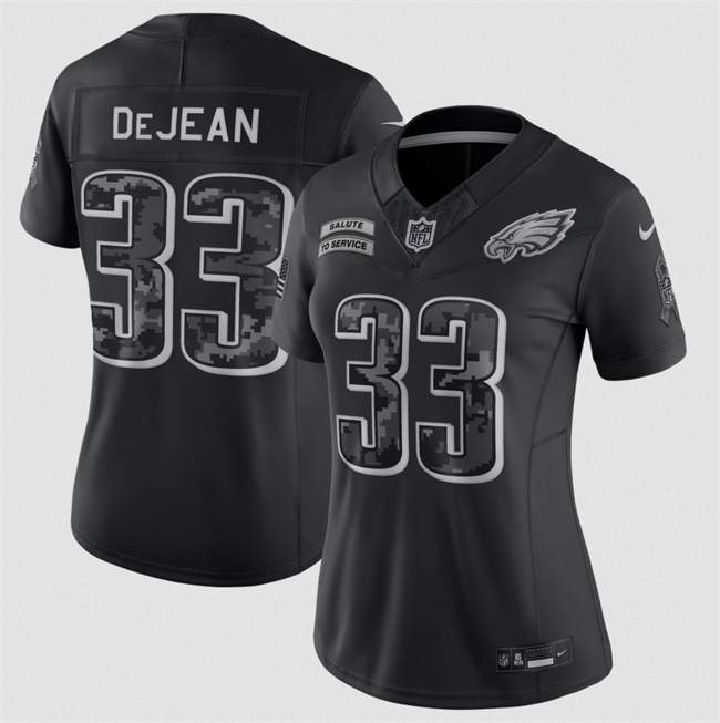 Women's Philadelphia Eagles #33 Cooper DeJean Black 2026 Salute to Service Limited Stitched Football Jersey(Run Small)