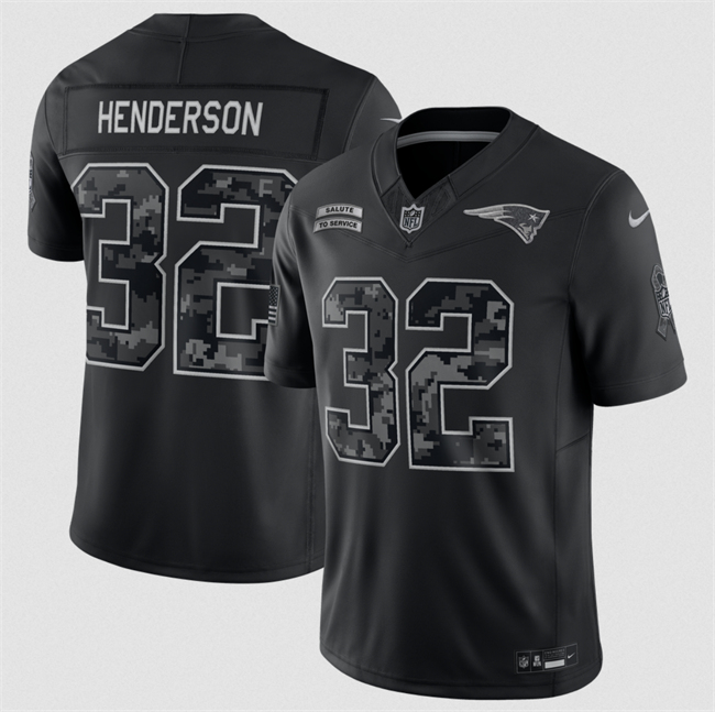 Youth New England Patriots #32 TreVeyon Henderson Black 2026 Salute to Service Limited Stitched Football Jersey(Run Small)
