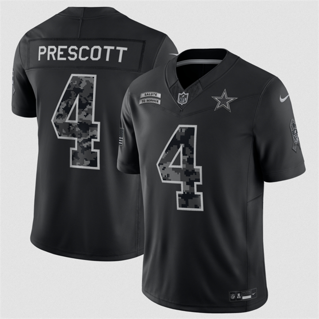 Men's Dallas Cowboys #4 Dak Prescott Black F.U.S.E. 2026 Salute to Service Limited Stitched Football Jersey