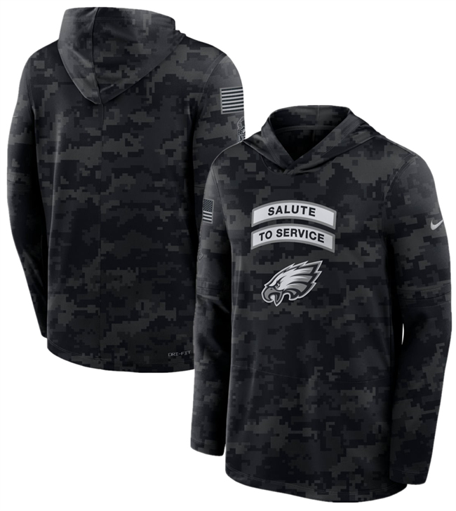 Men's Philadelphia Eagles Black 2026 Salute to Service Sideline Lightweight Hoodie Dri-FIT Long Sleeve Top