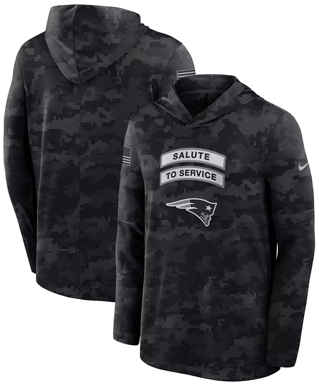 Men's New England Patriots Black 2026 Salute to Service Sideline Lightweight Hoodie Dri-FIT Long Sleeve Top