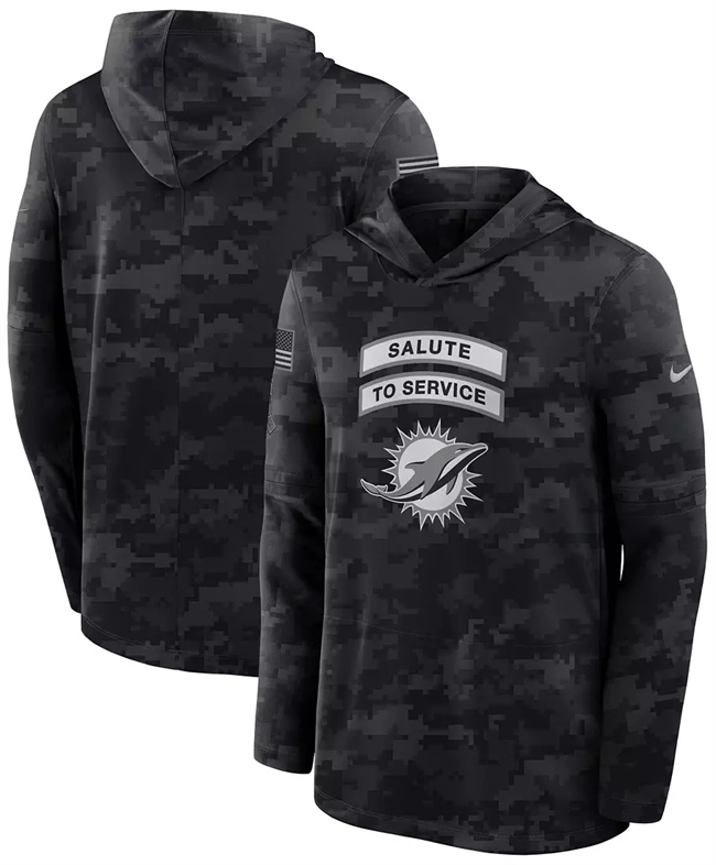 Men's Miami Dolphins Black 2026 Salute to Service Sideline Lightweight Hoodie Dri-FIT Long Sleeve Top