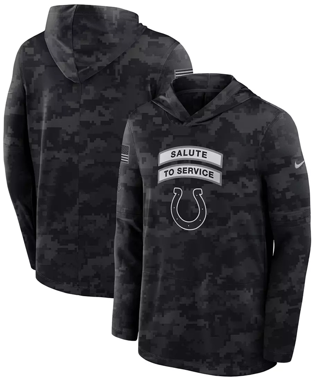Men's Indianapolis Colts Black 2026 Salute to Service Sideline Lightweight Hoodie Dri-FIT Long Sleeve Top