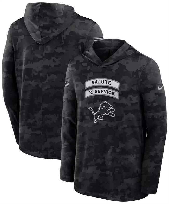 Men's Detroit Lions Black 2026 Salute to Service Sideline Lightweight Hoodie Dri-FIT Long Sleeve Top