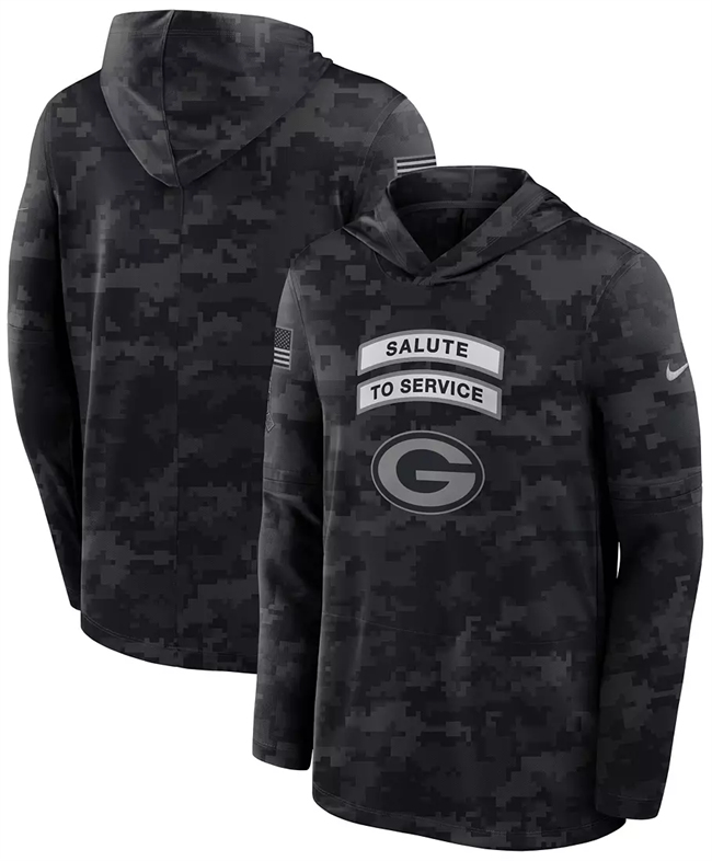 Men's Green Bay Packers Black 2026 Salute to Service Sideline Lightweight Hoodie Dri-FIT Long Sleeve Top
