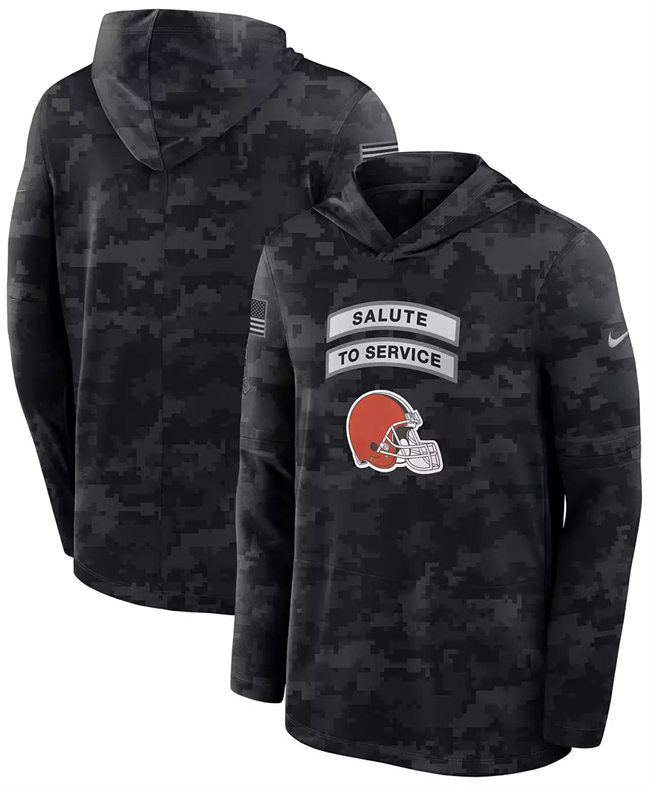 Men's Cleveland Browns Black 2026 Salute to Service Sideline Lightweight Hoodie Dri-FIT Long Sleeve Top