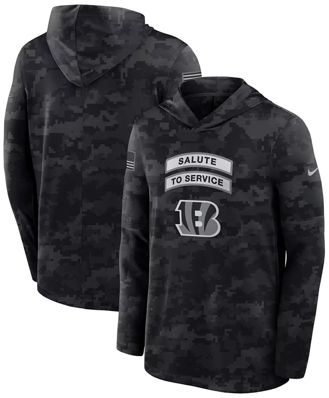 Men's Cincinnati Bengals Black 2026 Salute to Service Sideline Lightweight Hoodie Dri-FIT Long Sleeve Top