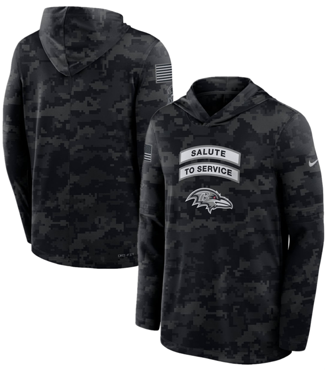 Men's Baltimore Ravens Black 2026 Salute to Service Sideline Lightweight Hoodie Dri-FIT Long Sleeve Top