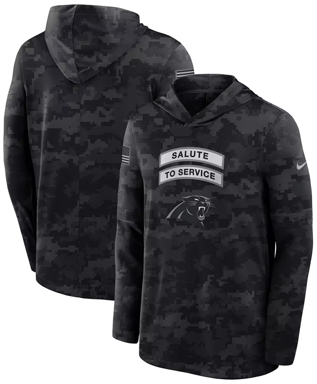 Men's Carolina Panthers Black 2026 Salute to Service Sideline Lightweight Hoodie Dri-FIT Long Sleeve Top