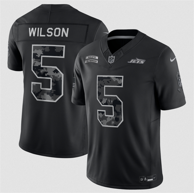 Youth New York Jets #5 Garrett Wilson Black 2026 Salute to Service Limited Stitched Football Jersey(Run Small)