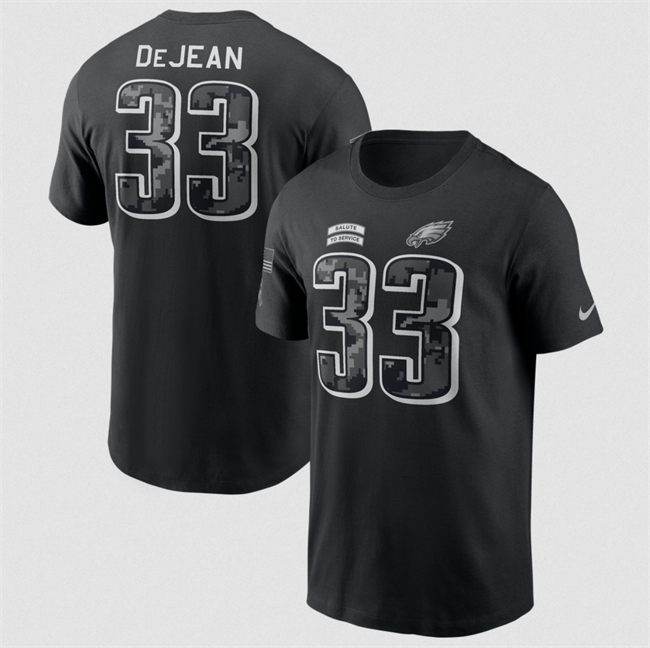 Men's Philadelphia Eagles #33 Cooper DeJean Black 2026 Salute to Service Name & Number T-Shirt