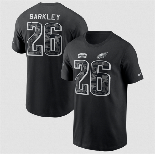 Men's Philadelphia Eagles #26 Saquon Barkley Black 2026 Salute to Service Name & Number T-Shirt