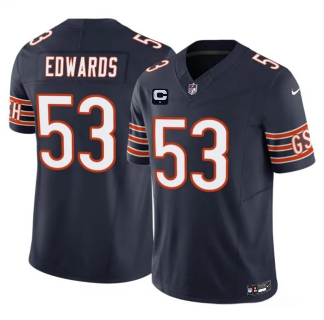 Men's Chicago Bears #53 T.J. Edwards Navy 2026 F.U.S.E. 1-Star C Patch Vapor Untouchable Limited Stitched Football Jersey