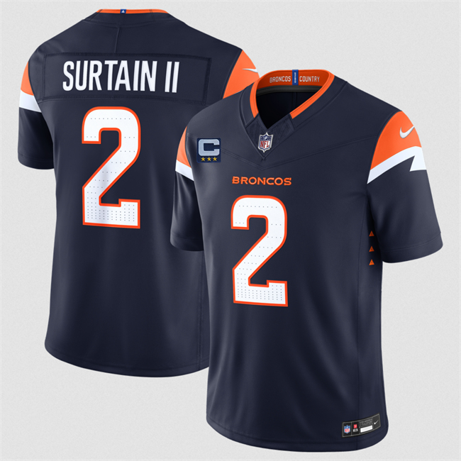Men's Denver Broncos #2 Patrick Surtain II Navy With 3-Star C Patch  F.U.S.E. Alternate Vapor Limited Stitched Football Jersey