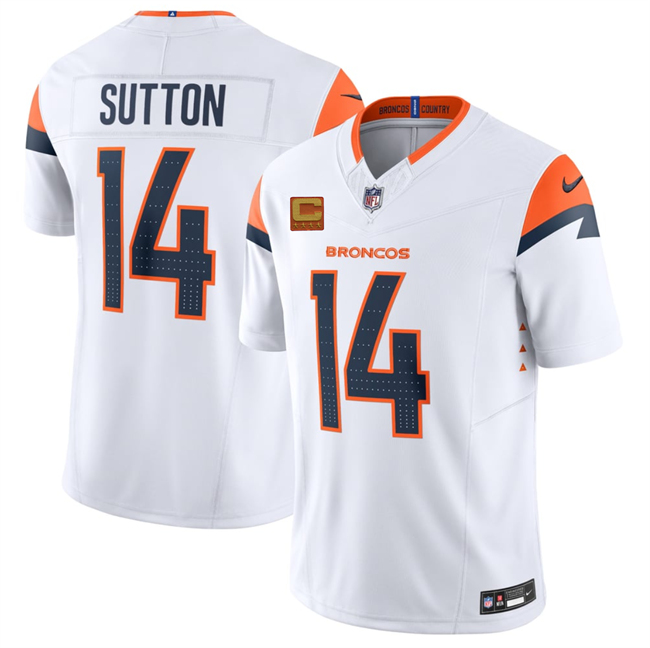 Men's Denver Broncos #14 Courtland Sutton White With 4-Star C Patch Draft F.U.S.E. Alternate Vapor Limited Stitched Football Jersey
