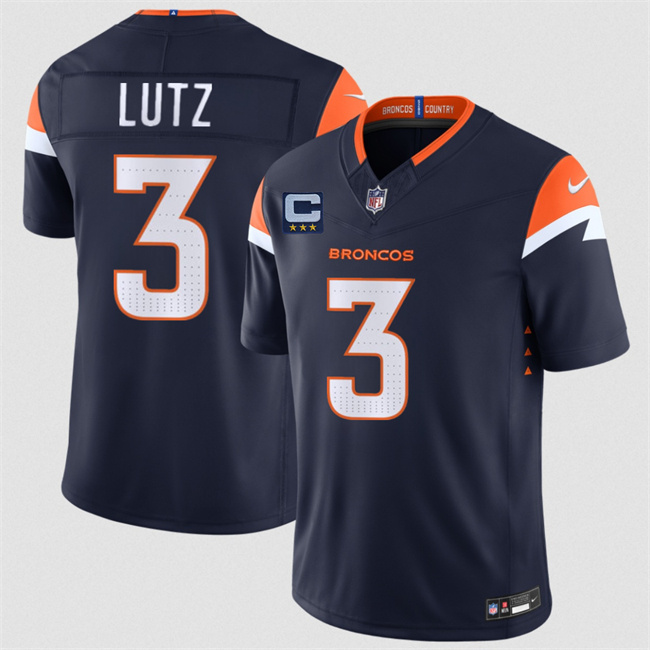 Men's Denver Broncos #3 Wil Lutz Navy 2026 F.U.S.E. With 3-Star C Patch Vapor Limited Stitched Football Jersey