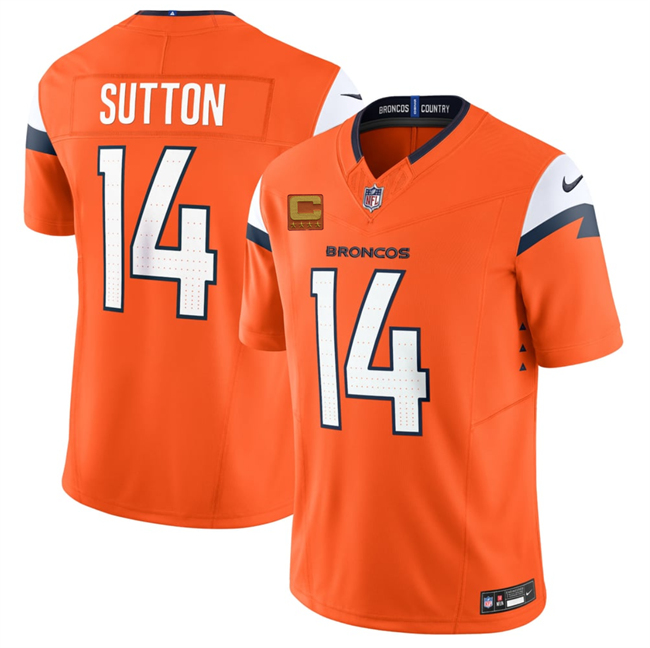 Men's Denver Broncos #14 Courtland Sutton Orange With 4-Star C Patch  F.U.S.E. Alternate Vapor Limited Stitched Football Jersey