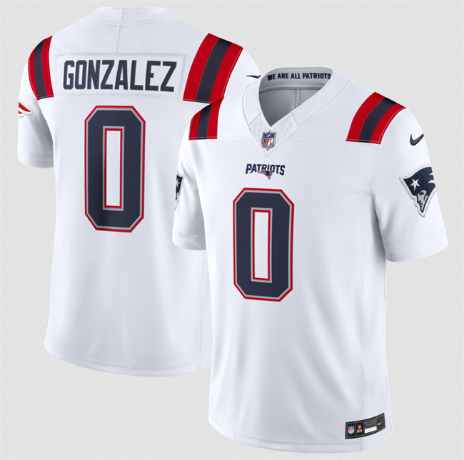 Men's New England Patriots #0 Christian Gonzalez White 2026 F.U.S.E. Vapor Limited Stitched Football Jersey