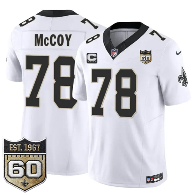 Men's New Orleans Saints #78 Erik McCoy White 2026 F.U.S.E With 3-Star C Patch And 60th Anniversary Patch Vapor Limited Football Stitched Jersey