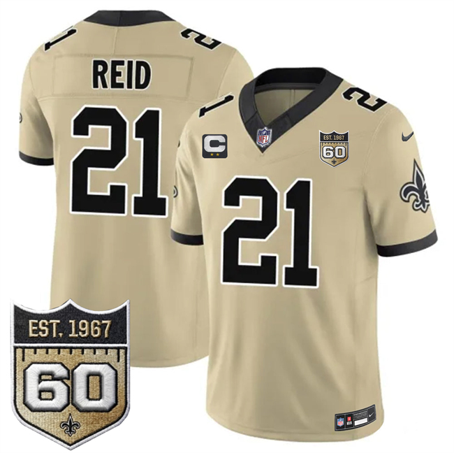 Men's New Orleans Saints #21 Justin Reid Gold 2026 F.U.S.E With 2-Star C Patch And 60th Anniversary Patch Vapor Limited Football Stitched Jersey