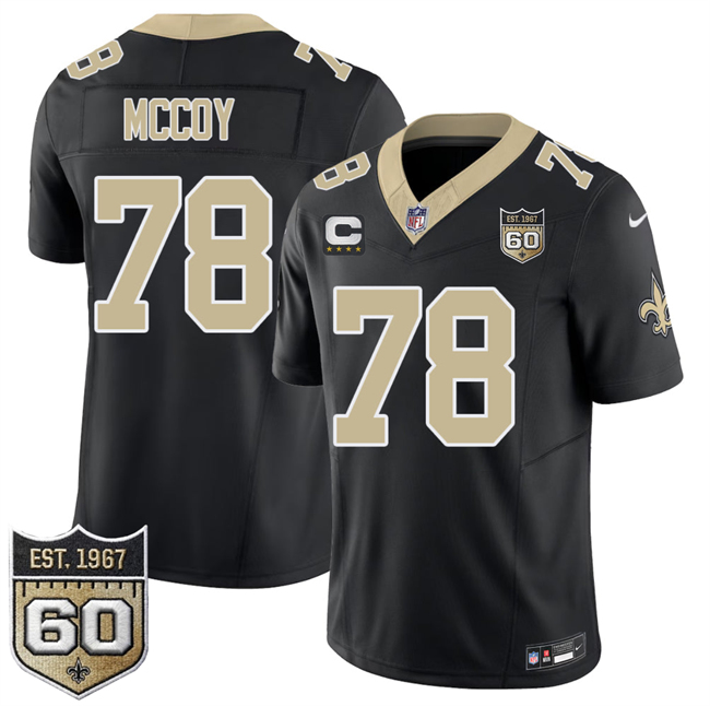 Men's New Orleans Saints #78 Erik McCoy Black 2026 F.U.S.E With 3-Star C Patch And 60th Anniversary Patch Vapor Limited Football Stitched Jersey