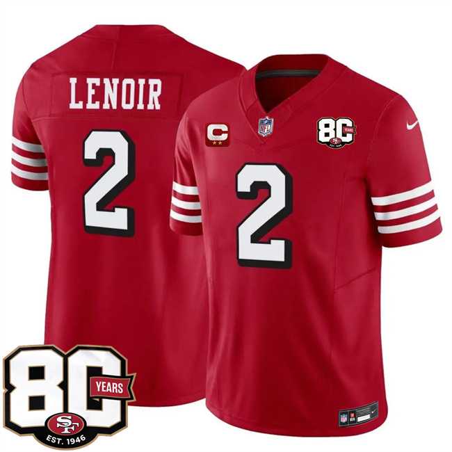Men's San Francisco 49ers #2 Deommodore Lenoir New Red 2026 F.U.S.E. With 80th Anniversary & 2-Star C Patch Vapor Untouchabl Limited Stitched Football Jersey