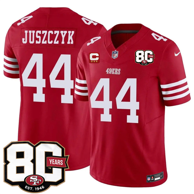 Men's San Francisco 49ers #44 Kyle Juszczyk Red 2026 F.U.S.E. With 80th Anniversary & 3-Star C Patch Vapor Untouchabl Limited Stitched Football Jersey