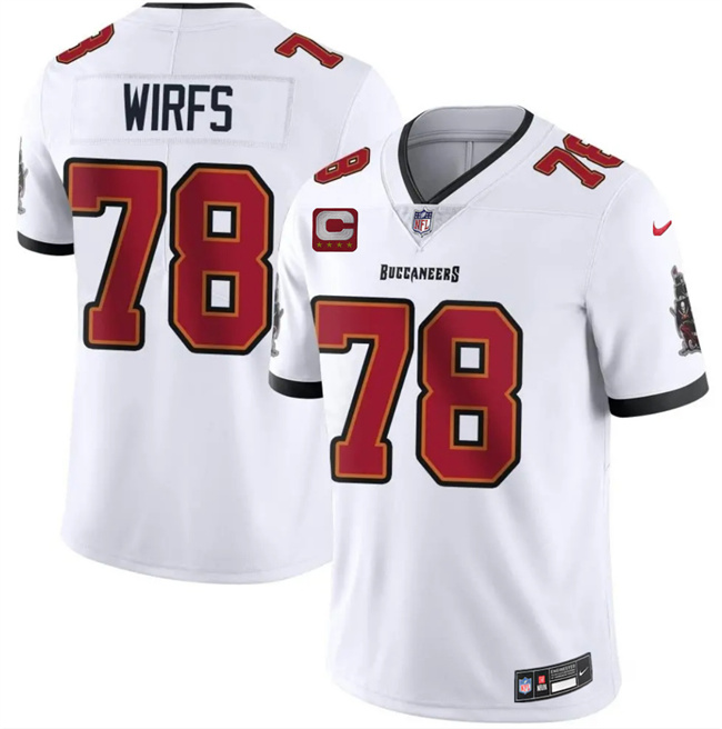 Men's Tampa Bay Buccaneers #78 Tristan Wirfs White 2026 With 4-Star C Patch Vapor Limited Stitched Jersey