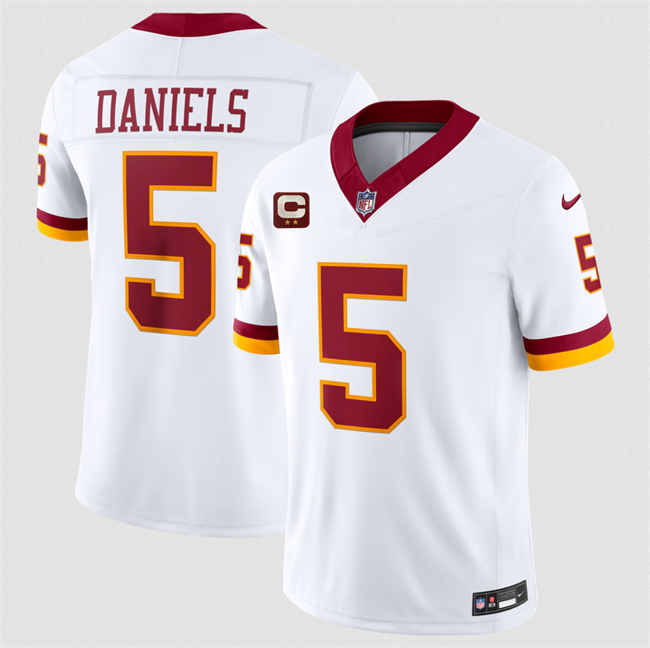 Men's Washington Commanders #5 Jayden Daniels White With 2-Star C Patch F.U.S.E. Throwback Vapor Limited Stitched Football Jersey