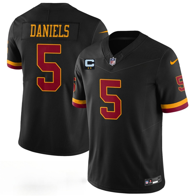 Men's Washington Commanders #5 Jayden Daniels Black With 2-Star C Patch F.U.S.E. Hail Raiser Alternate Vapor Limited Stitched Football Jersey