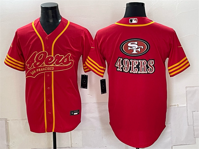 Men's San Francisco 49ers Team Big Logo Red Gold Cool Base Baseball Stitched Jersey