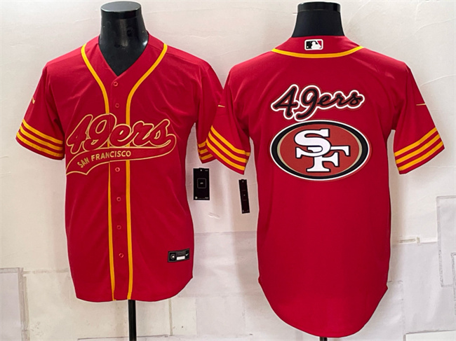Men's San Francisco 49ers Team Big Logo Red Gold Cool Base Stitched Baseball Jerseys
