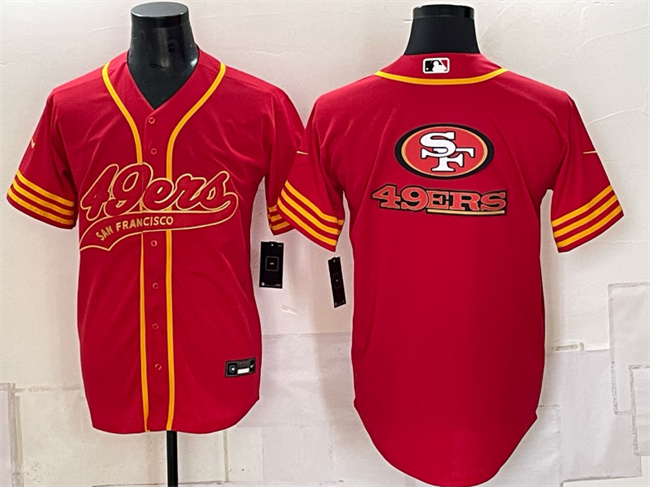 Men's San Francisco 49ers Team Big Logo Red Gold Cool Base Stitched Baseball Jersey