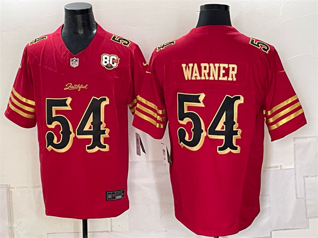 Men's San Francisco 49ers #54 Fred Warner Red Gold 80th Anniversary Patch “Rivalries” 2026 F.U.S.E. Vapor Untouchabl Limited Stitched Football Jersey