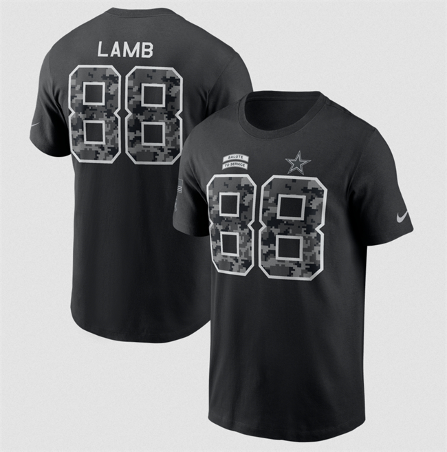 Men's Dallas Cowboys #88 CeeDee Lamb Black 2026 Salute to Service Name & Number T-Shirt