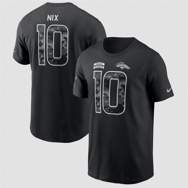Men's Denver Broncos #10 Bo Nix Black 2026 Salute to Service Name & Number T-Shirt